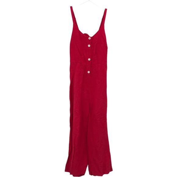 Rails Teresa Button Front Wide Leg Jumpsuit M Sleeveless Scoop Neck Tie Back Red - Picture 1 of 7